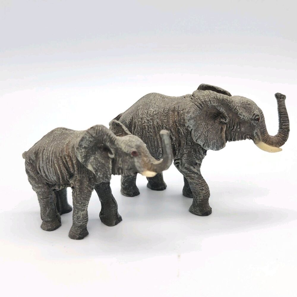 Vtg 2 Small Resin Elephant Figurine Trunk Up Lucky Home Decor